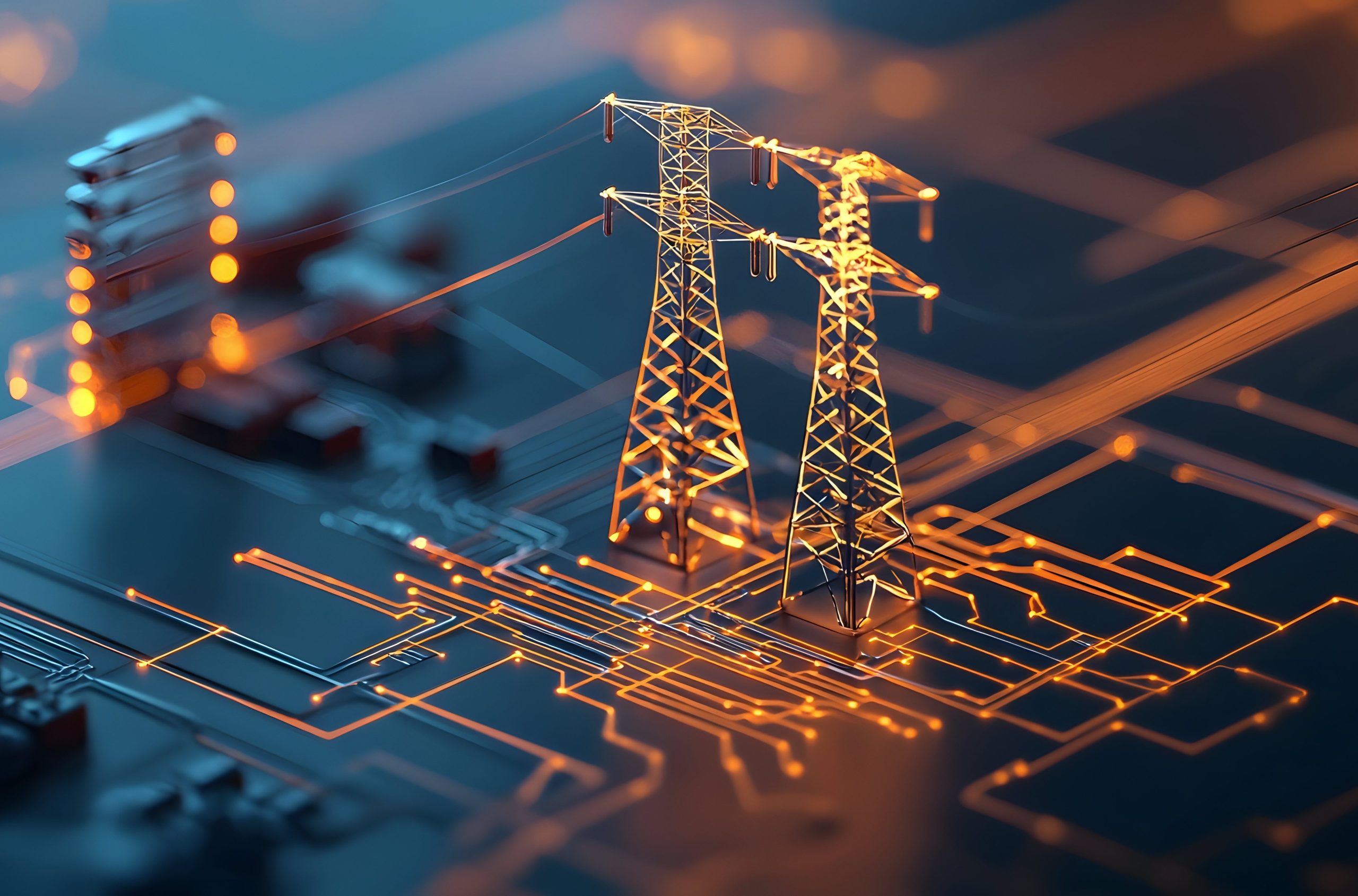 Energy Management Solution for Small and Medium Businesses shows transmission of electricity from the grid
